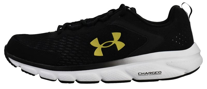 Under Armour Men's Charged Assert 9 Running Shoe, Black/White/Gold,9.5