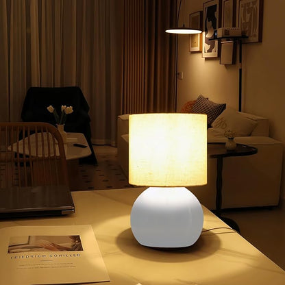 Small Table Lamp for Bedroom,Bedside Nightstand Lamp for Living Room,Minimalist Bedside Light lamp Set of 2, 10.4 Inch Desk Light for Bedroom, Living Room,Including Light Bulb（White）
