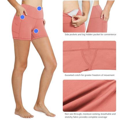baleaf Biker Shorts Women Yoga Gym Workout Spandex Running Volleyball Tummy Control Compression with Pockets 5" Coral Pink S