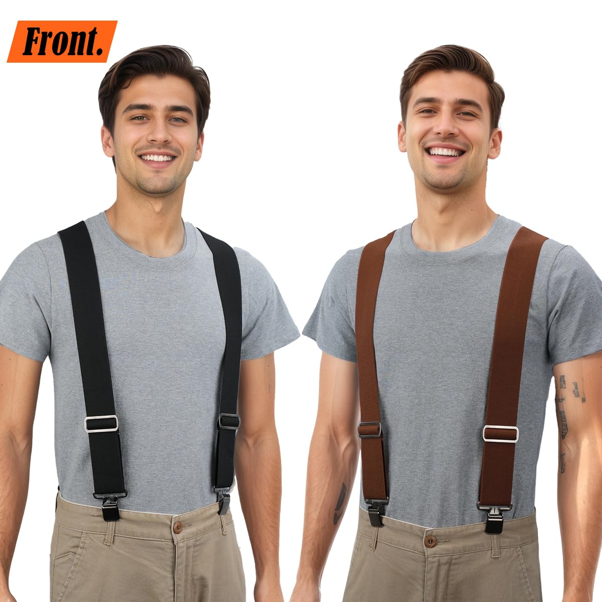WELKINLAND 2-Piece Clip-On Suspenders Set, Comfy 2 Inch Suspenders for Men, Suspenders for Men Heavy Duty, Sturdy Work Suspenders for Mens Elastic, Adjustable mens gift set