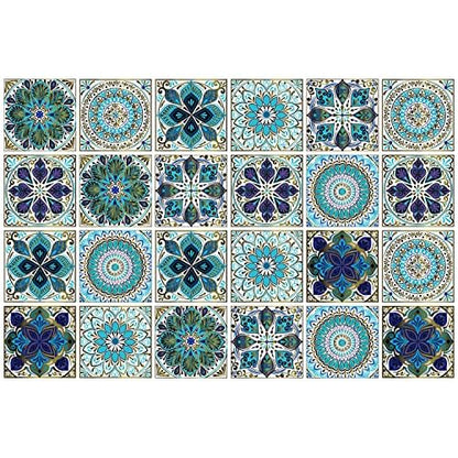 24Pcs Peel and Stick Tile Stickers, 4x4 Bathroom & Kitchen Backsplash Tile Decals Waterproof Self-Adhesive Square Vinyl Wall Decals Mandala Style Wall Decor (Best When adhered to Tiles