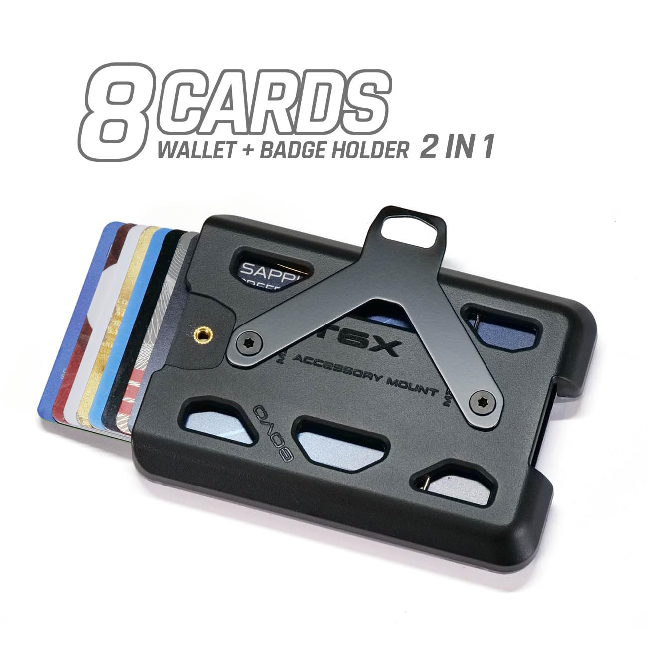 GOVO T6X Badge Holder/Wallet Horizontal Version, Holds 1-8 Cards (Black with Loop)