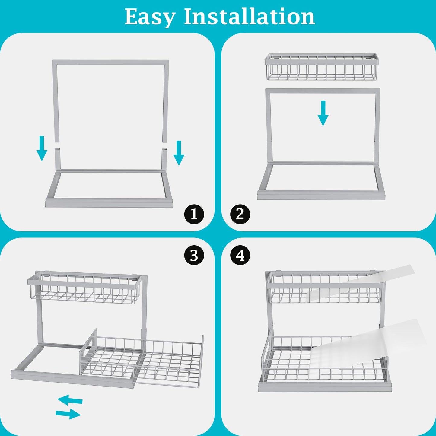 REALINN Under Sink Organizer, Pull Out Cabinet Organizer 2 Tier Slide Out Sink Shelf Cabinet Storage Shelves, Storage for Kitchen Bathroom, Grey, 1 Pack