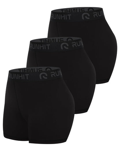 Runhit 3 Pack Compression Shorts for Women High Waisted 3" Volleyball Shorts Womens Spandex Shorts Workout Athletic Yoga Black Black Black L
