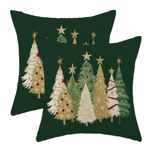AEIOAE Christmas Pillow Covers 18 x 18 Inch Set of 2, Watercolor Green Christmas Tree Stars Decorative Throw Pillow Covers Winter Holiday Square Pillowcase for Home Sofa Living Room Outdoor Decor