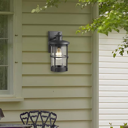 Outdoor Wall Sconces, Outdoor Wall Lights, Exterior Wall Mount Lighting, Exterior Fixture in Black Finish with Seeded Glass for Porch, Garage, Patio, Hallway, Entryway, Black 1 Pack