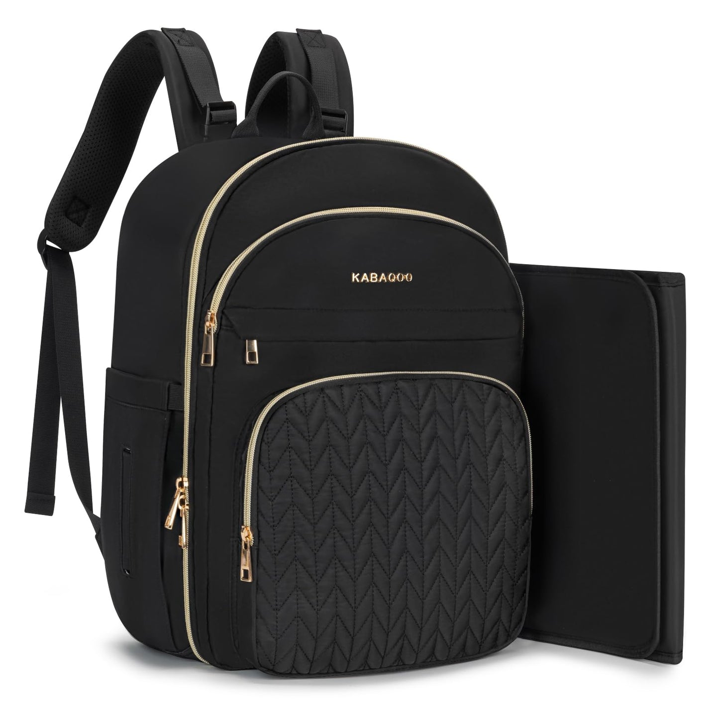 KABAQOO Baby Diaper Bag Backpack, Waterproof Diaper Backpack for Mom & Dad with Changing Pad, Insulated Pockets and Stroller Straps, Baby Shower Gifts for Girls & Boys, Black