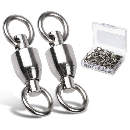 AMYSPORTS Ball Bearing Swivels Connector High Strength Stainless Steel Solid Welded Rings Barrel Swivels Saltwater Freshwater Fishing 50pcs 45lbs
