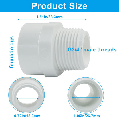 PHITUODA 10 PCS PVC Coupling Fittings, White Male Thread Adapter Connector, 3/4-Inch Female Thread Threaded Coupling for Schedule 40 PVC Pipe/Plumbers