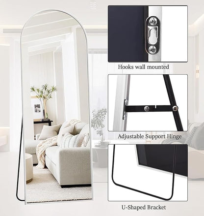 Arched Full Length Mirror, 70"x26" Free Standing Floor Mirror, Modern Full Body Mirrors with Stand, Wall Mirrors with Aluminum Alloy Frame for Bedroom,Living Room, White