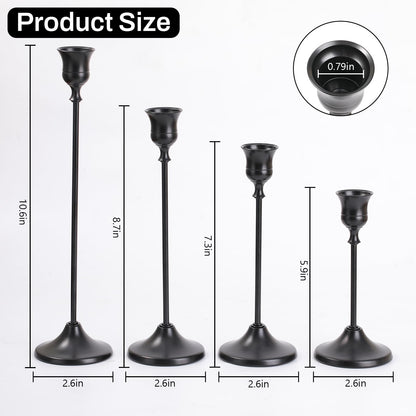 Sunnyfuture Candlestick Holders, 4PCS Taper Candle Holder for Candlesticks, Black Candle Holders for Table Centerpiece, Wedding, Party