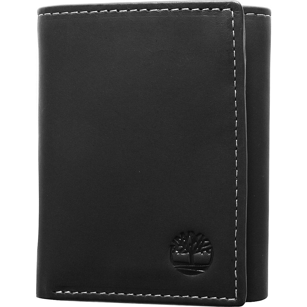 Timberland Men's Leather Trifold Wallet With Id Window, Black (Hunter), One Size