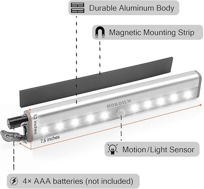 Motion Sensor Closet Lights, 10 LED Motion Sensor Lights, Stick-on Anywhere Battery Operated Night Light Bar, Safe Lights for Closet Cabinet Wardrobe Stairs, 6 Pack
