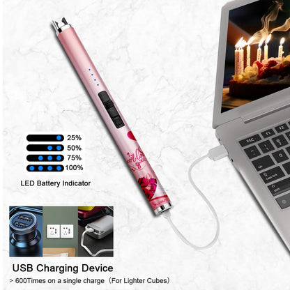SUPRUS Candle Arc USB Type C Lighter Electric Lighter with Upgraded LED Battery Display Safety Switch Rechargeable Flameless Plasma Windproof Portable for Mother‘s Day (Pink)