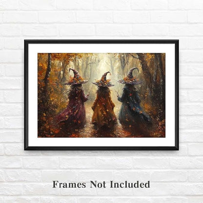 Yesad Three Witches in The Forest Canvas Wall Art, Halloween Décor Vintage Posters Pictures Décor Fall Wall Décor for Living Room Bedroom (Unframed,30”x20”,Three Witches)