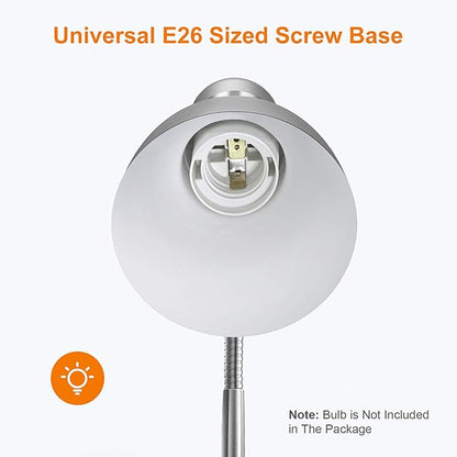 LEPOWER Metal Desk Lamp, Adjustable Goose Neck Table Lamp, Eye-Caring Study Desk Lamps for Bedroom, Study Room and Office (Silver)