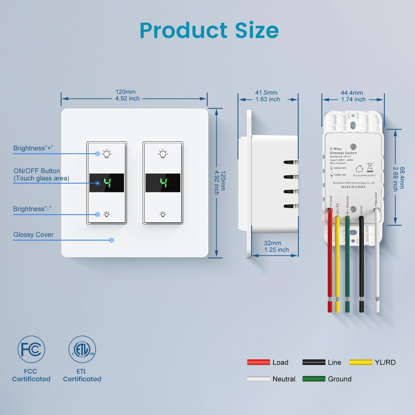 Milfra Smart Dimmer Switch 3Gang Digital Display Single-Pole 3Way Dimmer Smart Switch， 2024 New Model，Works with Siri, Alexa and Google Home，Voice and Remote Control，Neutral Wire Required
