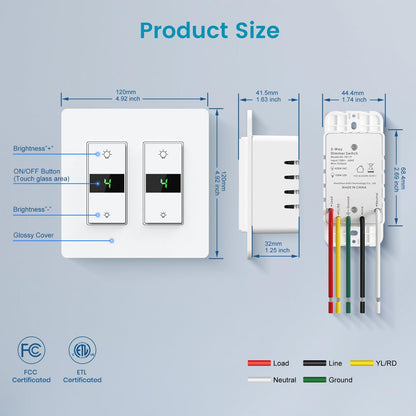 Milfra Smart Dimmer Switch 3Gang Digital Display Single-Pole 3Way Dimmer Smart Switch， 2024 New Model，Works with Siri, Alexa and Google Home，Voice and Remote Control，Neutral Wire Required