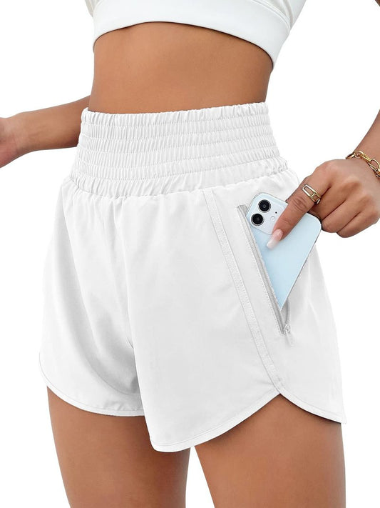 BMJL Women's Athletic Shorts High Waisted Running Short Pocket 2.5" Sporty Shorts Gym Elastic Workout Shorts(XXL,White)