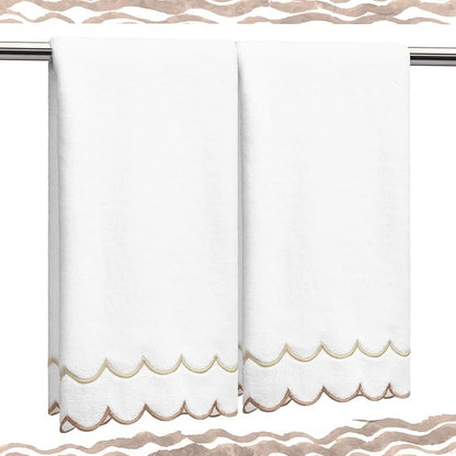 2 Pcs Scalloped Hand Towels 100% Cotton Fingertip Towels
