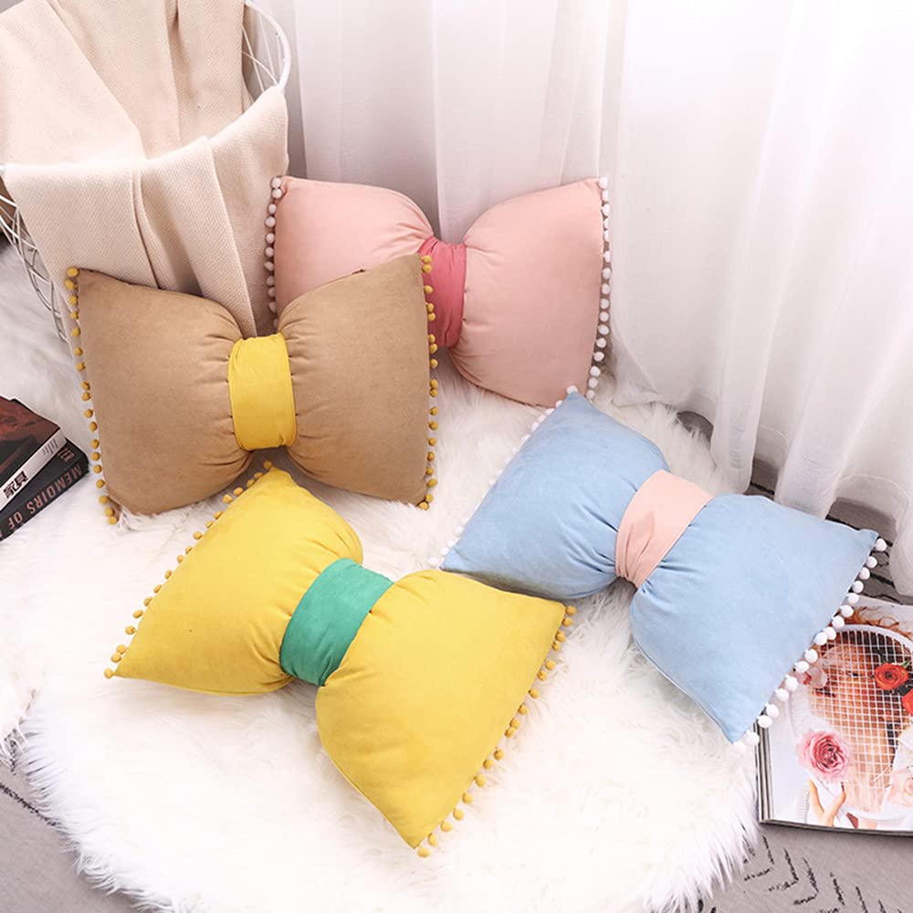 YDBDAT Velvet Soft Decorative Throw Pillow Covers with Pom Poms Christmas Cushion Pillow Cases Bow Lumbar Pillow Covers for Sofa Bed Couch Living Room 14 x 20 Decor Green