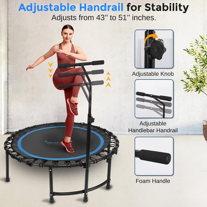 Serenelife 40" Inch Portable Fitness Trampoline with Adjustable Handrail for Indoor and Outdoor Use – Professional Round Jumping Trampoline – Cardio Trampoline