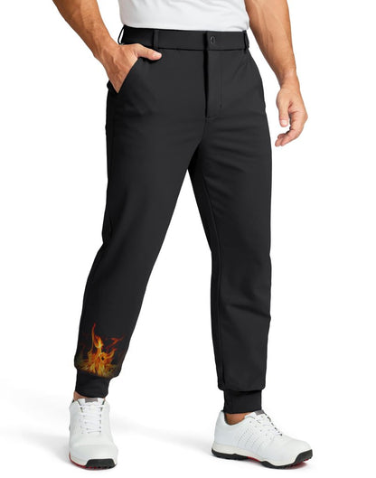 Soothfeel Mens Fleece Lined Golf Joggers with Pockets Slim Fit Stretch Sweatpants Dress Work Travel Warm Winter Pants for Men Black L