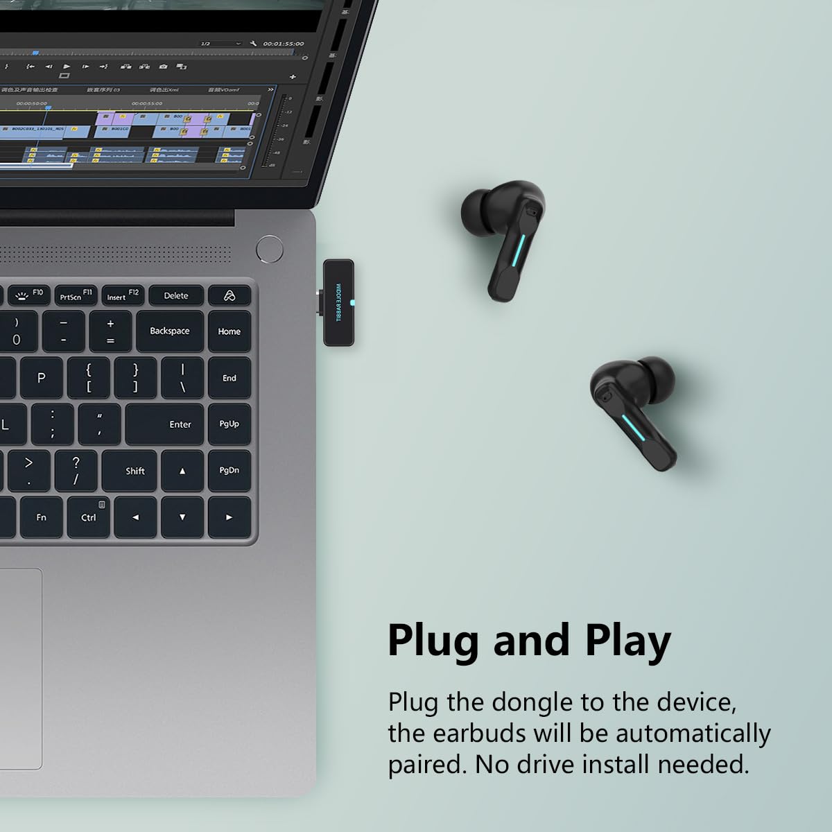 FEDIKER SW4 Pro Wireless Earbuds for PC/Computer/Laptop/Mobile - Dongle & Bluetooth - 20ms Low Latency - 4 Mics – Gaming - Work Headset/Headphones for Office