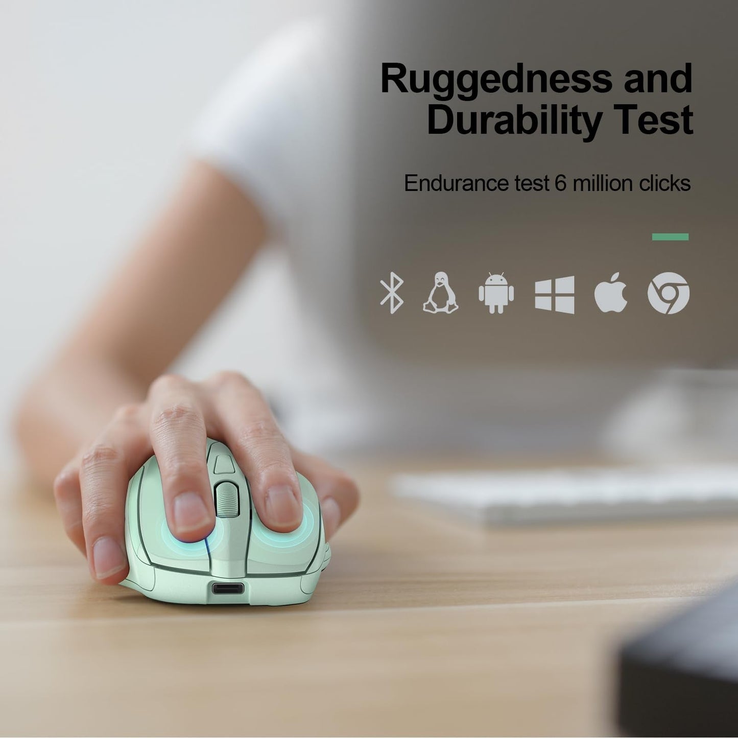 TECKNET Wireless Mouse (BT5.0/3.0 & 2.4G) Rechargeable 4800 DPI Silent USB A & Bluetooth Mouse 6 Buttons, Wide Compatibility - Grey