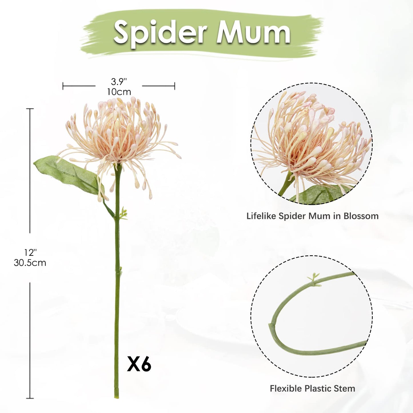 Briful 6PCS Chrysanthemum Artificial Flowers 4'' Fake Spider Mums Spring Flowers Large Faux Pincushion Flowers for Home Vase Table Centerpiece Wedding Bouquet (Pink)