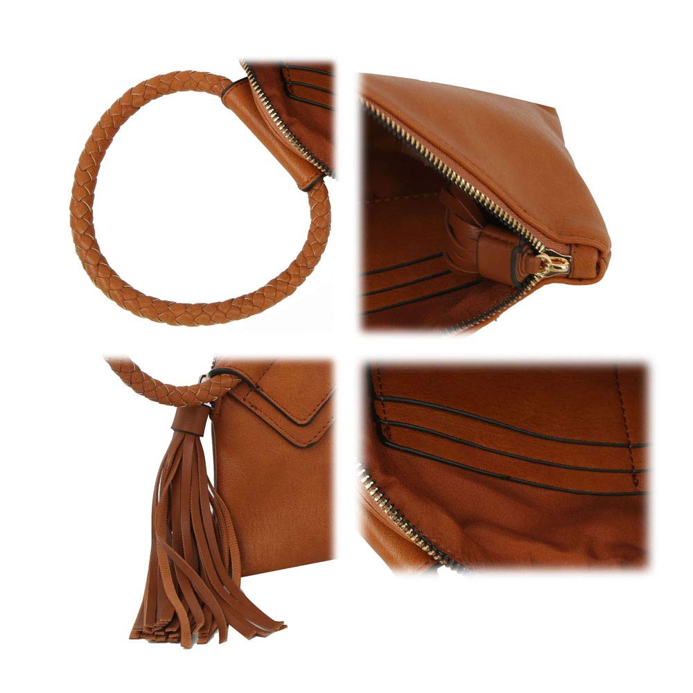 Womens Clutch Purse Wristlet Wallet Evening w/Hand Strap Casual Formal Vegan Leather - Metro Muse (Brown)