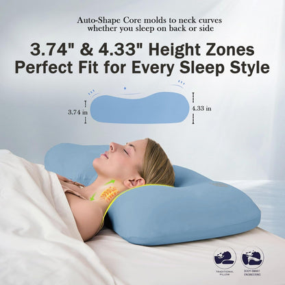 Side Sleeper Pillow – Soft Ergonomic Cervical-Neck-Pillow for Neck Pain Relief, Ice Silk Zipperless Pillowcase, Eco Friendly and Durable Material (White)
