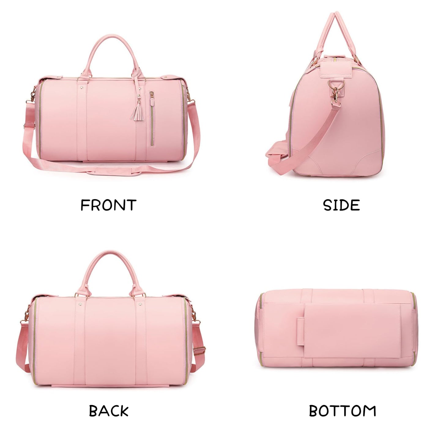 Garment Duffle Bag for Travel, 2-in-1 Garment Bags Carry On Hanging Suit Bag, Foldable PU Leather No Wrinkle Dress Bag for Women & Men, Weekender Overnight Business Trip Pink