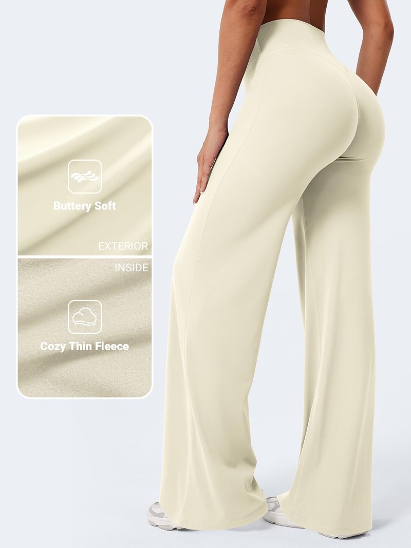 YEOREO Workout Leggings Womens No Front Seam Straight Leggings 33" Thin Fleece High Waist Buttery Eddiy Gym Yoga Pants Apricot White XL