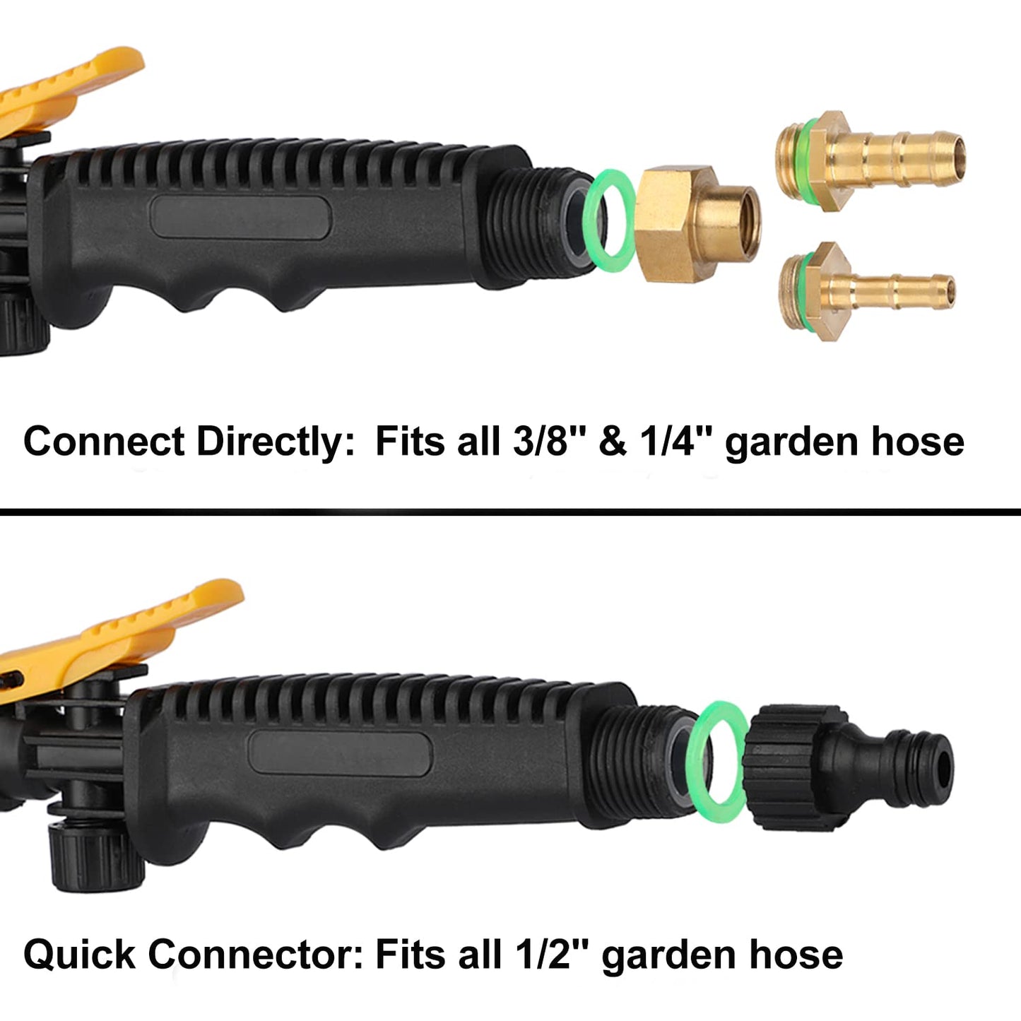 Ramarmro 29" Sprayer Wand, 2 Brass Barbs Match 3/8'' & 1/4" Hoses, Adjustable Stainless Steel Replacement Garden Sprayer Wand with Built-in Shut-Off Valve, w/ 2 Hose Clamps & Connects Yellow