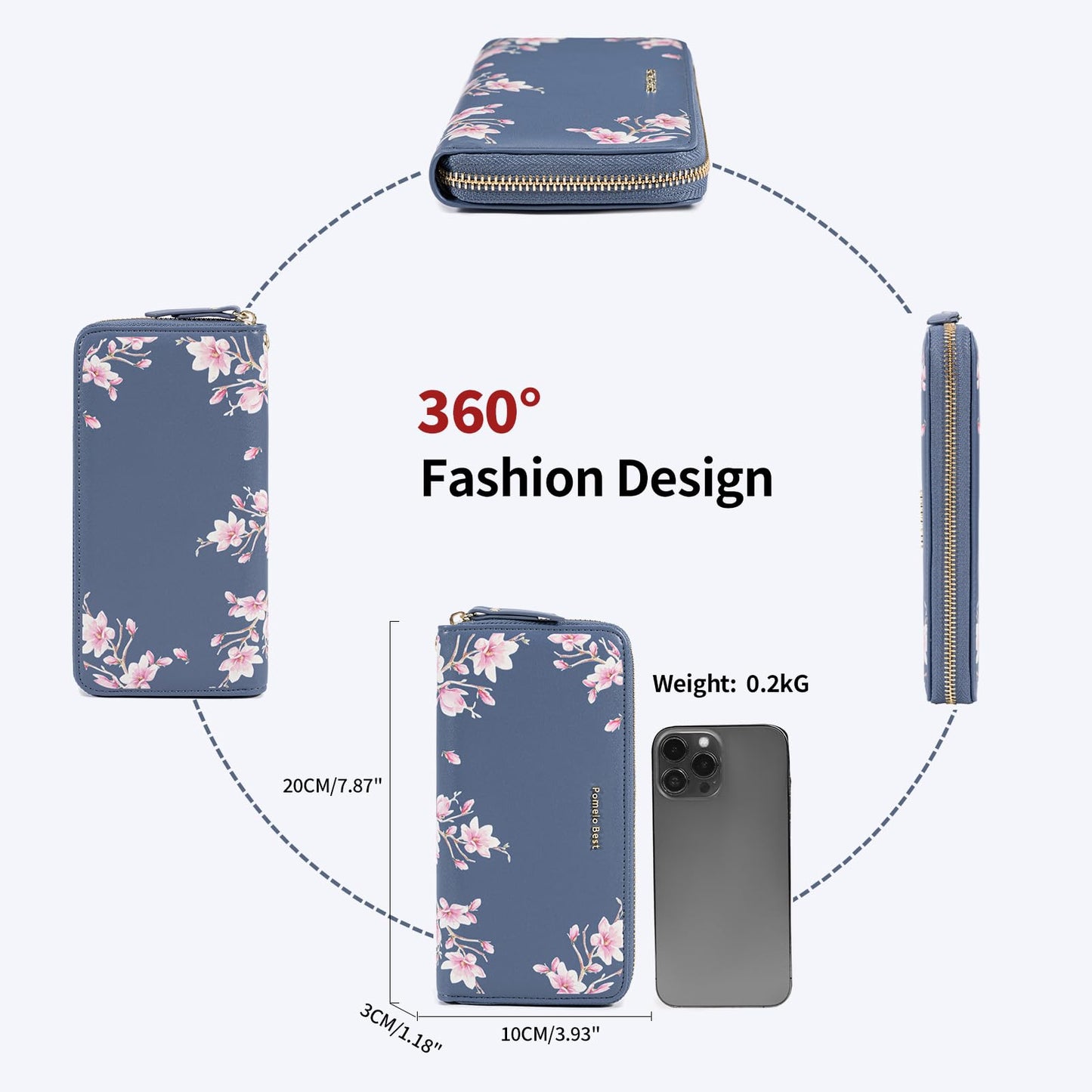 Pomelo Best Womens Wallet RFID Blocking Leather Multi Credit Card Large Capacity Wristlet Zip Around Long Wallets for Lady Blue