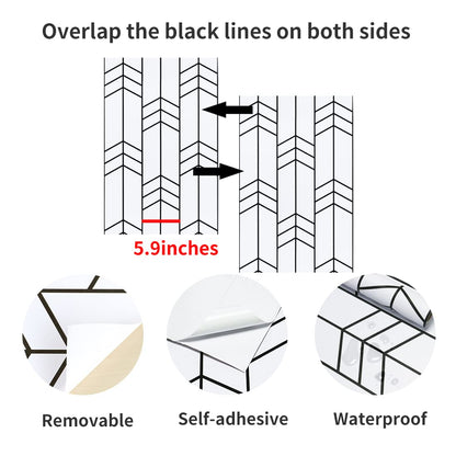 Black and White Wallpaper Peel and Stick Wallpaper Removable Self Adhesive Wall Paper Modern Geometric Contact Paper for Bedroom Bathroom Wall Decor Chevron Stripe Vinyl 17.7"x394" Renter Friendly