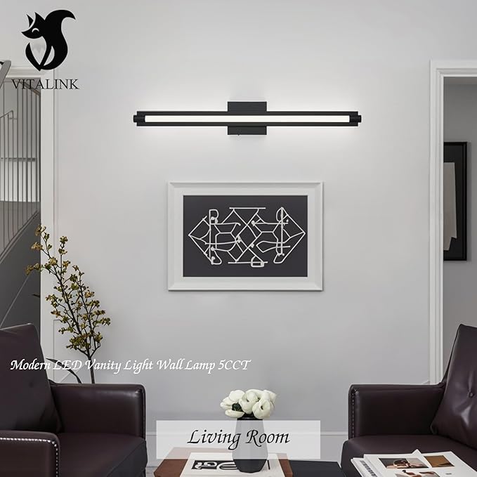 30" Long Vanity Light LED Bar Wall Light Over Bathroom Vanity Mirror Black LED Wall Lamp 5CCT(3000K/3800K/4500K/5200K/6000K) Dimmable Bathroom Wall Mount Lighting