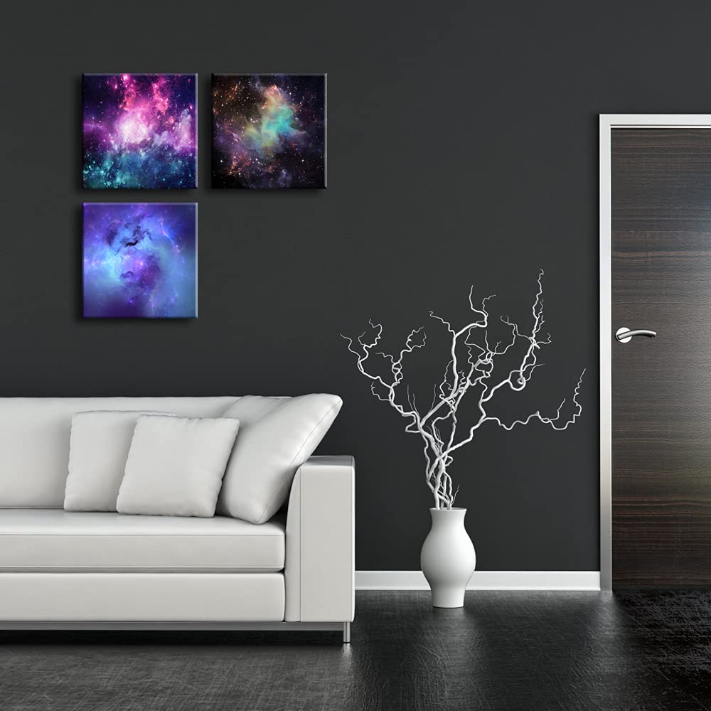 Pyradecor Fantastic Outer Space Canvas Prints Wall Art Blue Purple Nebula Galaxy Stars Pictures Canvas Artwork for Bedroom Home Office Decorations