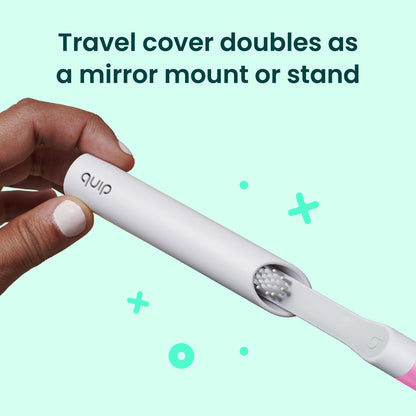 Quip Sonic Electric Toothbrush for Adults - Time Travel & Soft Bristles with Travel Case & Replacement Brush Head - 3 Month Battery Life, Plastic Handle - Magenta