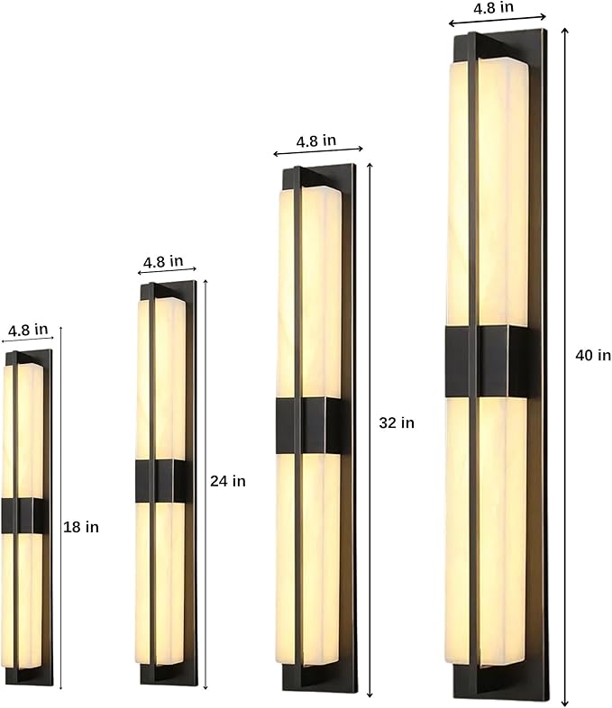 LED Outdoor Wall Lights Fixture Lamps. Modern Elegant Acrylic lampshade with Marble Texture, Aluminum Body. Exterior Black Sconce Wall Lantern IP65 Waterproof Anti Rust. (Modern LED Black 32''H, 18W)