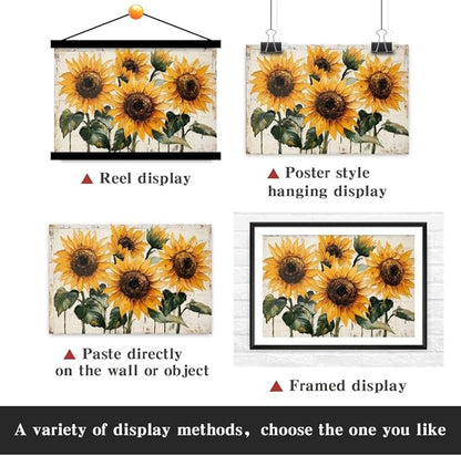 Yesad Sunflower Décor Vintage Flower Pictures Canvas Wall Art, Farmhouse Wall Art Rustic Wall Décor for Living Room Bedroom Kitchen Floral Print Poster (Unframed,18”x12”,Sunflower1)
