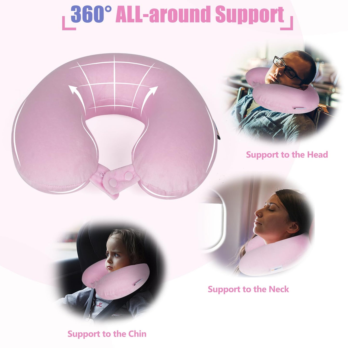 SAIREIDER Neck Pillows for Travel-Head Neck Support Travel Pillow for Traveling, Car, Home, Office Adjustable(Navy Blue)