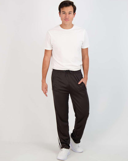 Real Essentials 3 Pack: Men's Mesh Athletic Gym Workout Lounge Open Bottom Sweatpants with Pockets (Available in Big & Tall)- Set 5 L