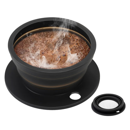 2-Packs Travel Collapsible Paperless Pour Over Coffee Dripper Kit with Stainless Steel Filter, Travel Pour Over Coffee Maker Camping, Silicone Coffee Strainer Pour Over Single Cup (Brown+Black)