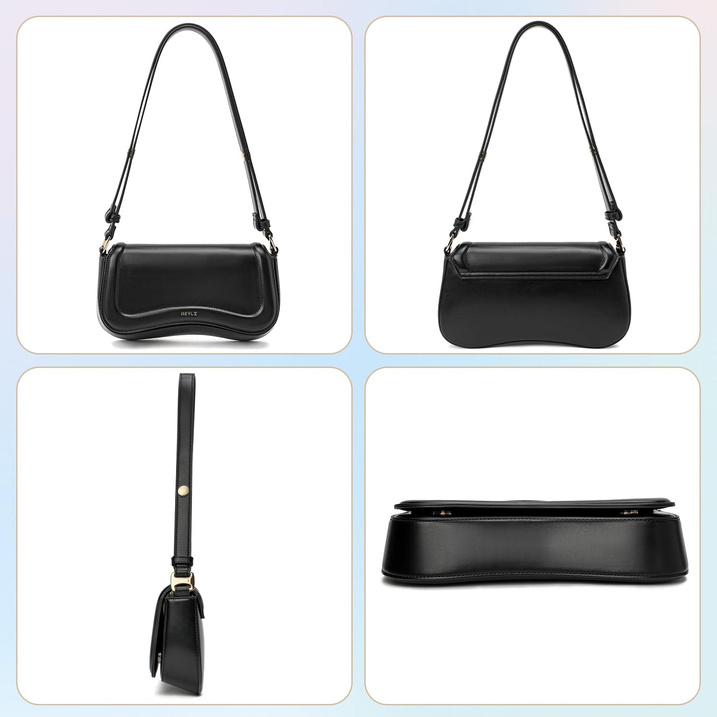 Keyli Shoulder Bag for Women mini Crossbody Purses Retro Classic Handbag Waterproof Vegan Leather Clutch Tote Hobo Purse Designer Bags with Adjustable Strap Black