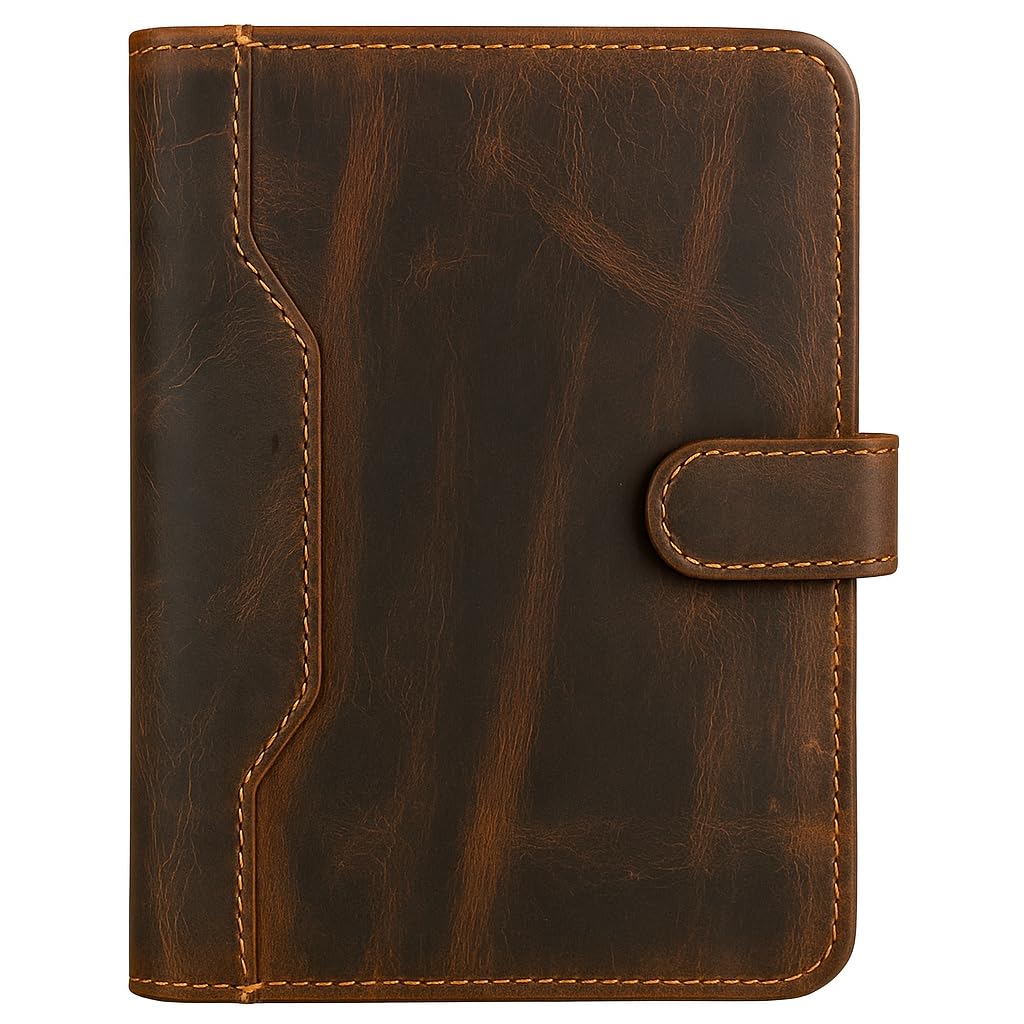 PavinCrafter Brown Leather Junior Padfolio 5x8, Small Bifold Business Portfolio Folder for Men & Women, Compact Legal Pad Holder with Pen Loop, Card Holder with Document Pocket, Interview Organizer