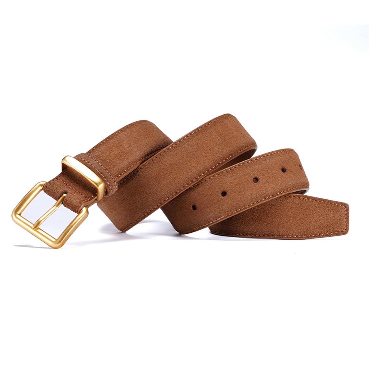 GOTOANT Wide Suede Belt Women Genuine Leather Ladies Waist Belt for Jeans Dress Casual Square Gold Buckle 1.1"(28mm) Wide Dark Brown