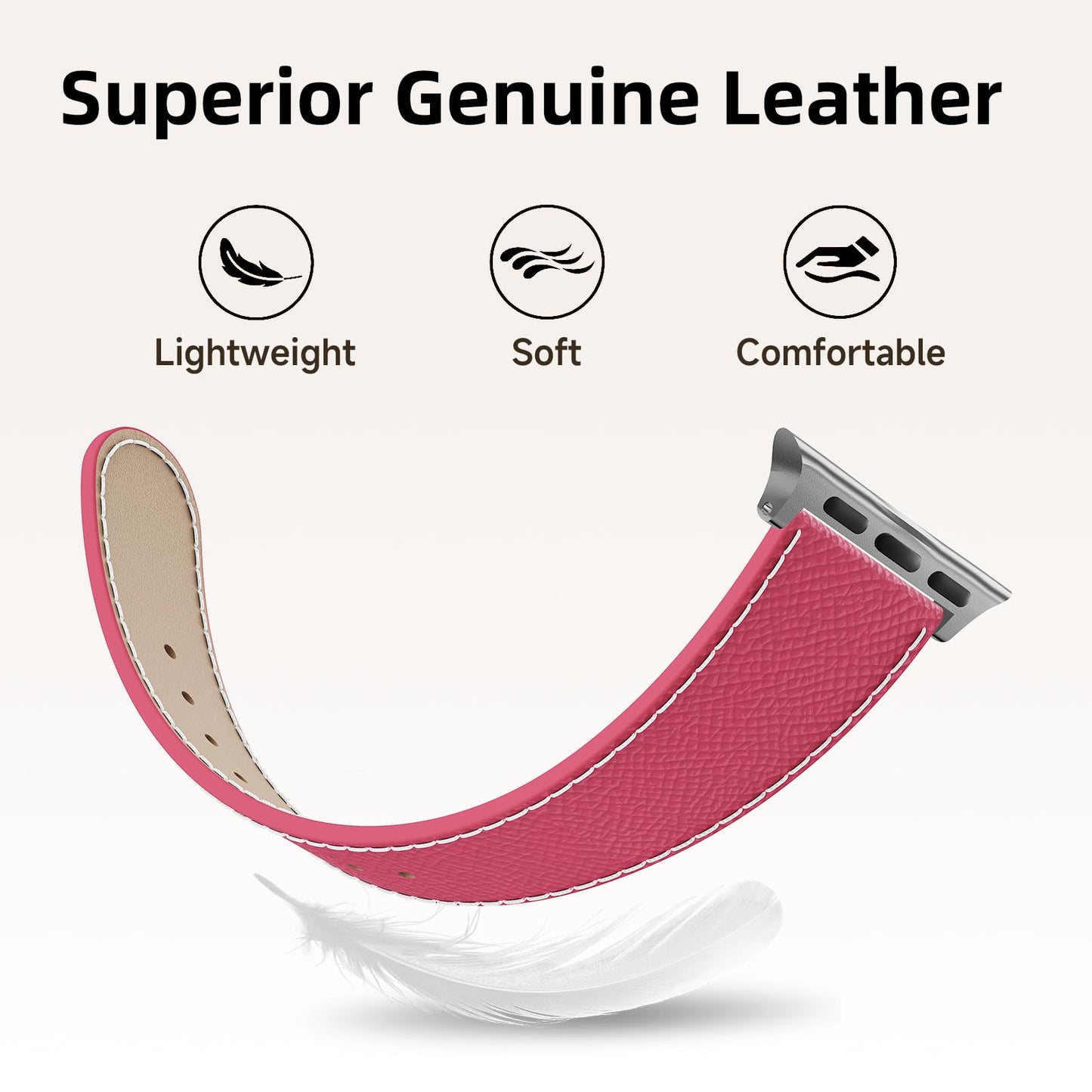 Leather Band Compatible with Apple Watch 49mm46mm45mm44mm42mm41mm 40mm38mm,Stylish Magnetic H Buckle Strap for iWatch Ultra 2/1/SE/Series 10/9/8/7/6/5/4/3/2/1 Women Men (Pink Band+Silver H Buckle, 38mm40mm41mm42mm)