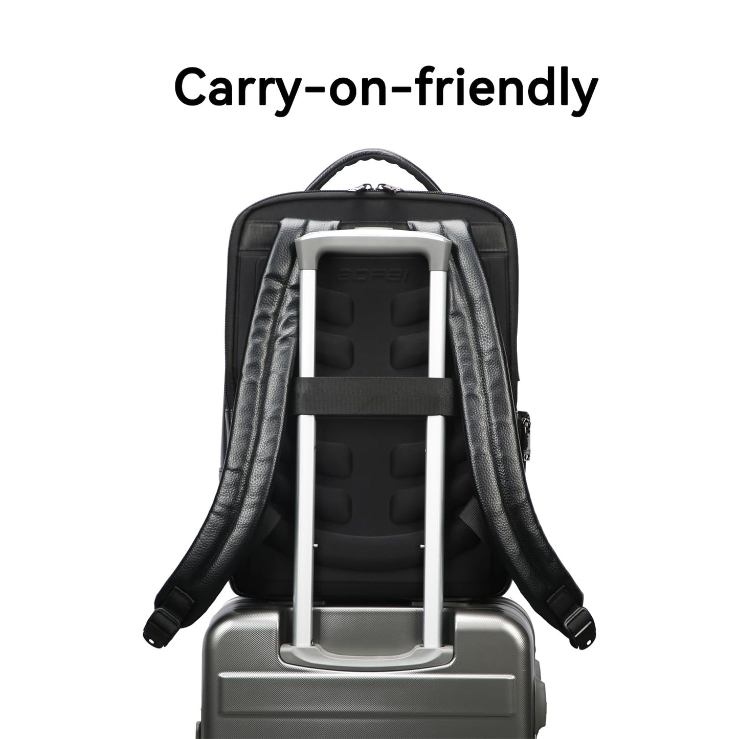 BOPai Genuine Leather Backpack for Men Multi-Function 15.6 inch Laptop Premium Executive Business Travel Friendly Smart Rucksack Anti Theft Large Capacity Office Classic Black